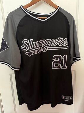 Sluggers Hit Juiced #21 Baseball Jersey - Blackout Galaxy Black Size Large